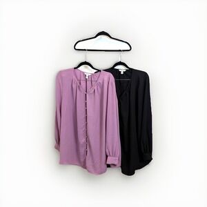 Lot Of 2 Nine West Women's 4X Black & Purple Blouse Tops Long Sleeve Flowy
